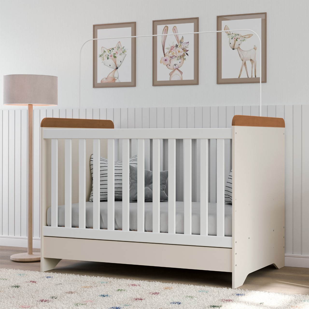 London Large 3-in-1 Baby Cot Stone (Off-White) - Image 2