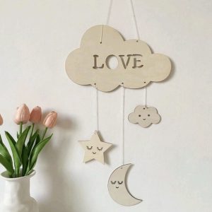 Kids Cloud & Moon Wooden Wall Hanging Decor Set