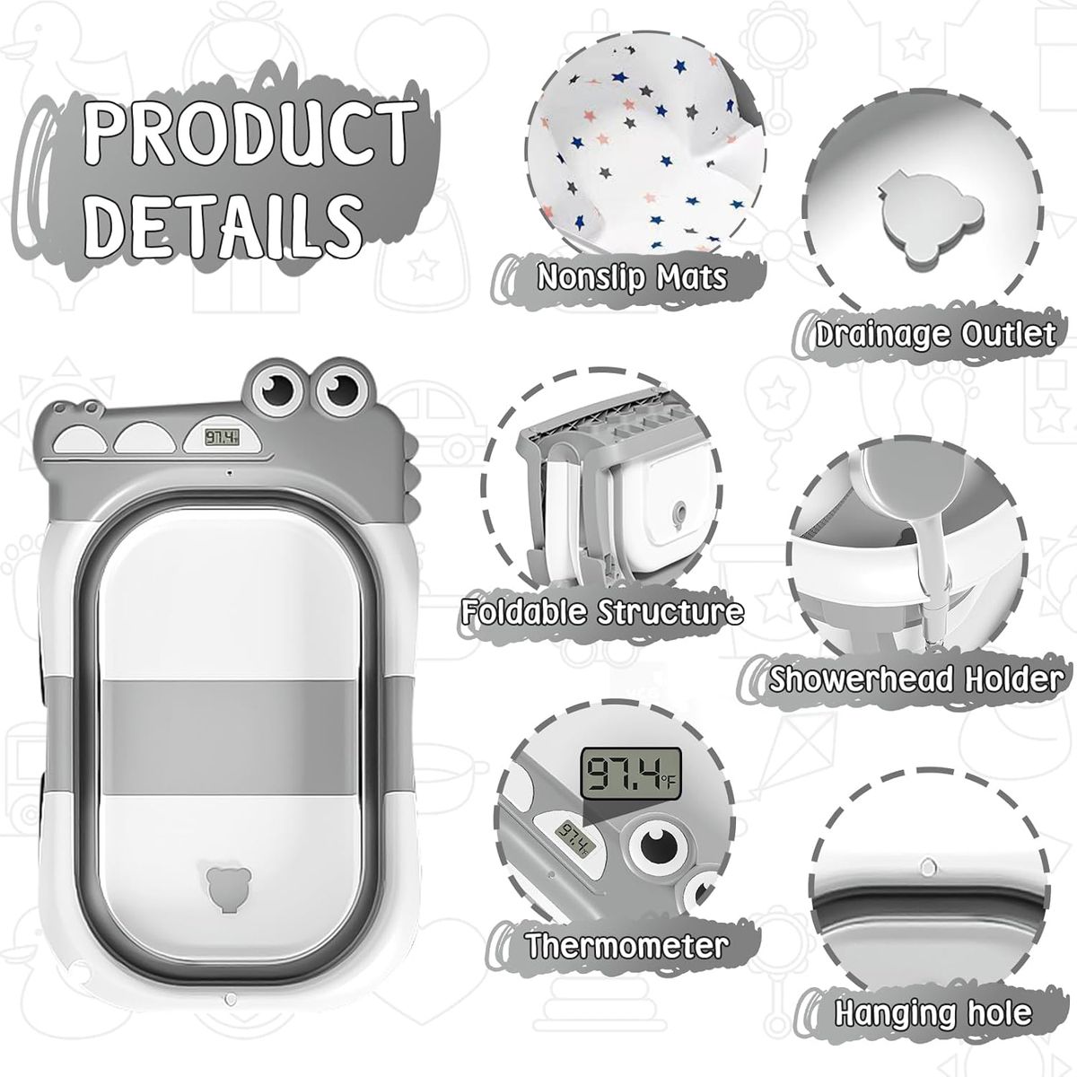 Redisson Foldable Bathtub with Cushion & Thermometer - Image 3