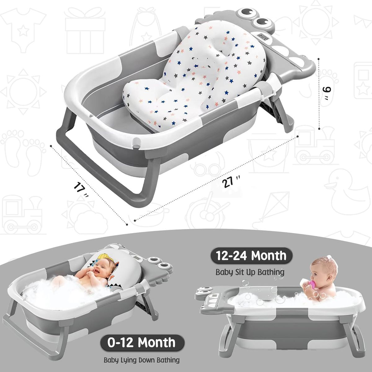 Redisson Foldable Bathtub with Cushion & Thermometer - Image 2